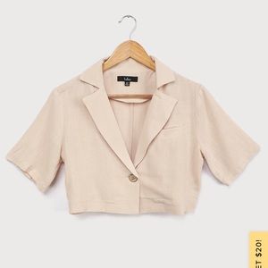 Lulus Button Short Sleeve Beige Crop Top